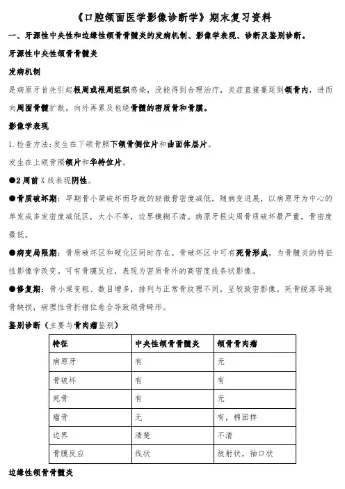 《口腔颌面医学影像诊断学》期末复习资料