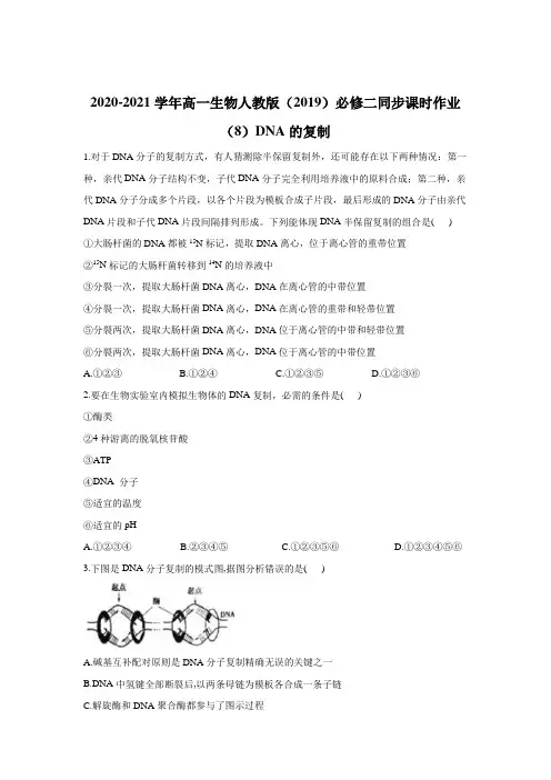 2020-2021学年高一生物人教版必修二同步课时作业3.3DNA的复制