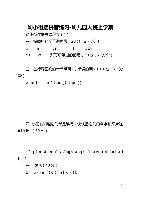 幼小衔接拼音练习-幼儿园大班上学期