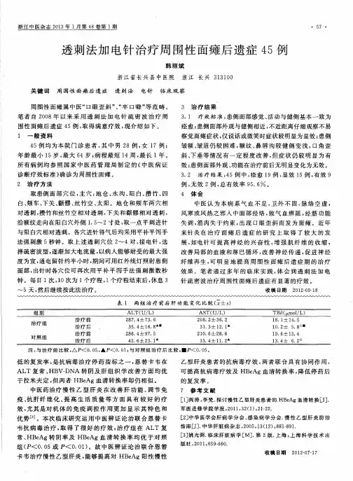 透刺法加电针治疗周围性面瘫后遗症45例