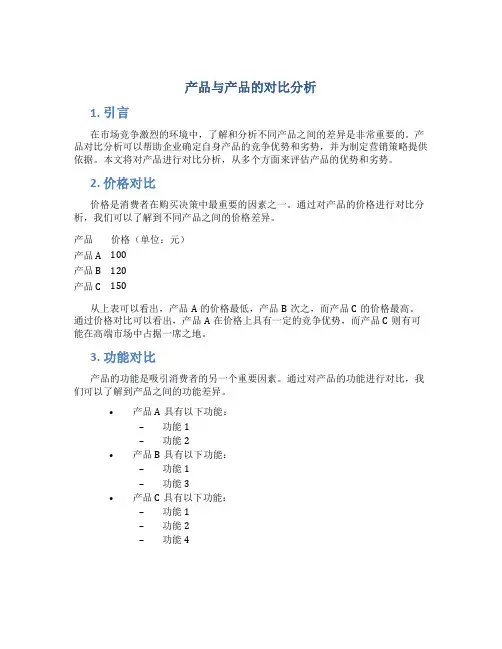 产品与产品的对比分析