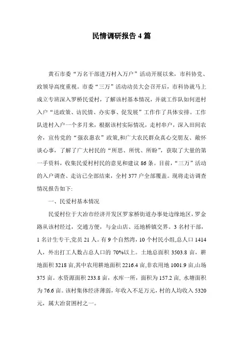 民情调研报告4篇