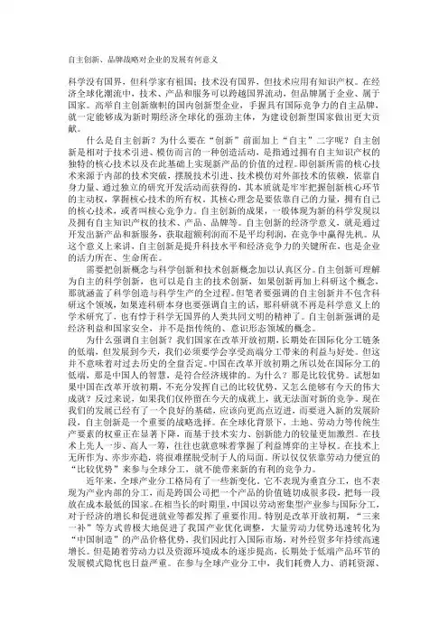 自主创新、品牌战略对企业的发展有何意义
