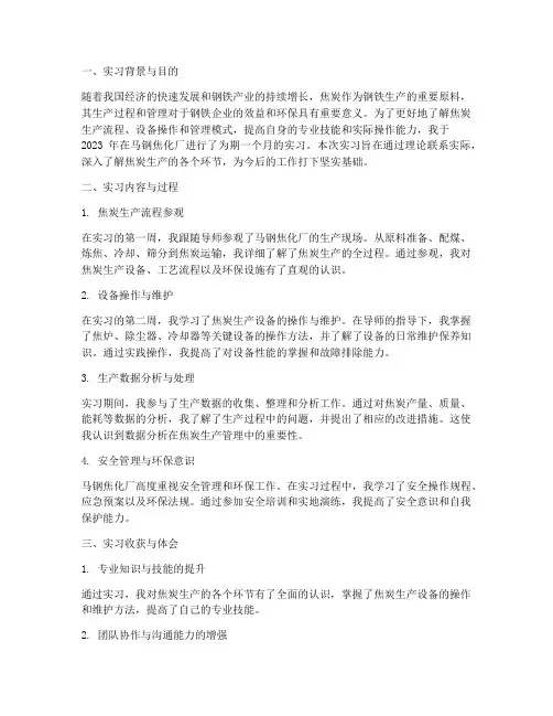 马钢焦化实习报告