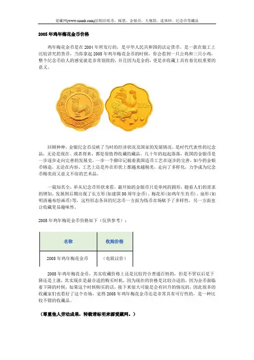 2005年鸡年梅花金币价格