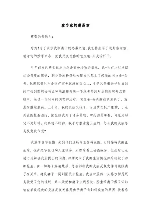 致专家的感谢信（四篇）