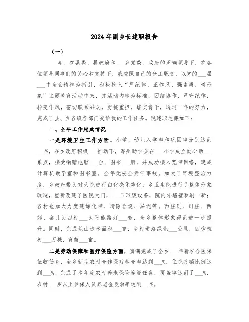2024年副乡长述职报告(三篇)