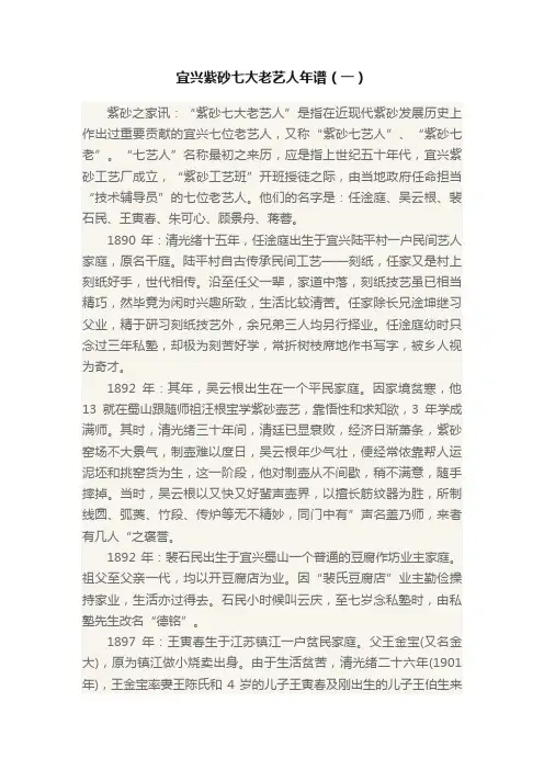 宜兴紫砂七大老艺人年谱（一）