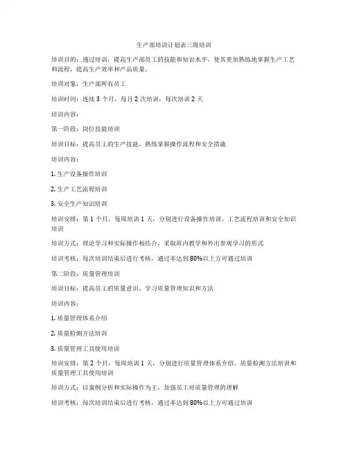 生产部培训计划表三级培训