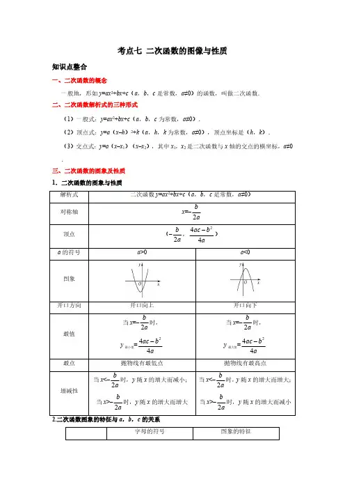 考点07 二次函数的图像与性质(解析版)