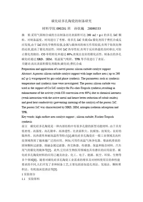 碳化硅多孔陶瓷的制备研究