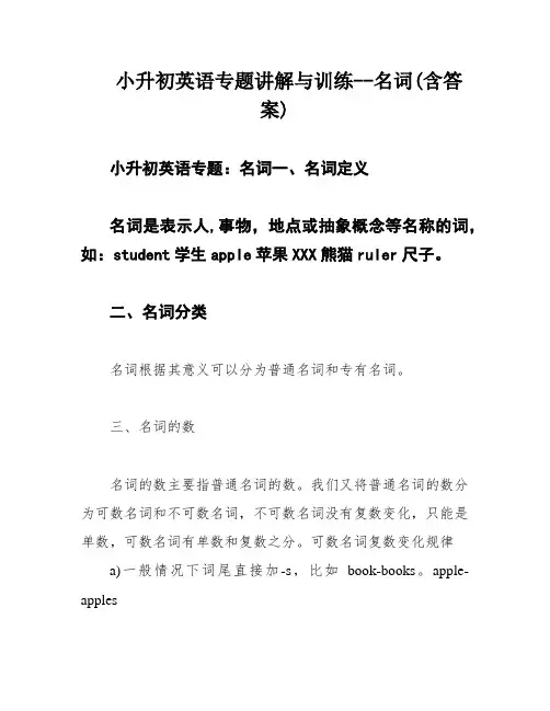 小升初英语专题讲解与训练--名词(含答案)