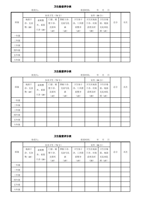 少先队卫生检查评分表