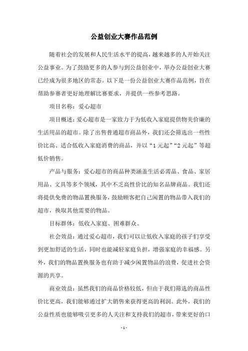 公益创业大赛作品范例