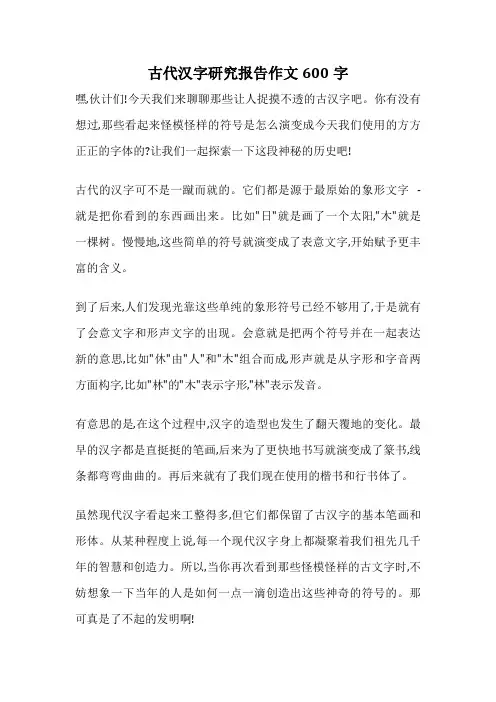 古代汉字研究报告作文600字
