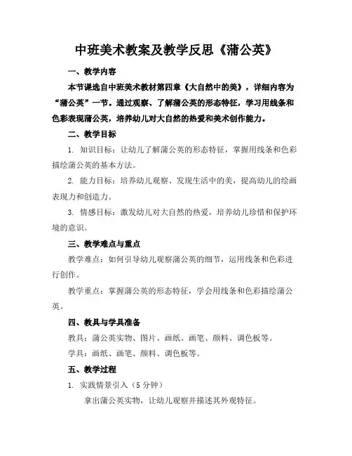中班美术教案及教学反思《蒲公英》