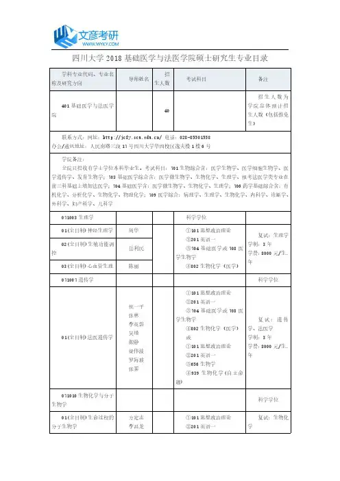 四川大学2018基础医学与法医学院硕士研究生专业目录_川大考研论坛