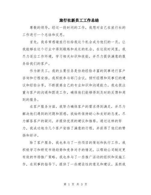 旅行社新员工工作总结