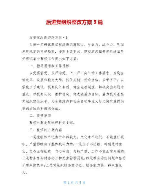 后进党组织整改方案3篇