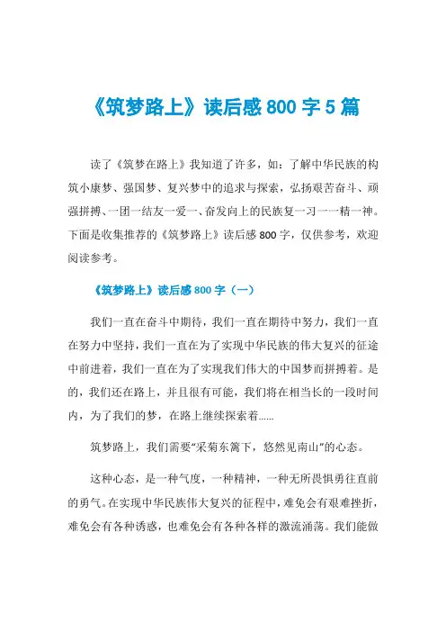 《筑梦路上》读后感800字5篇