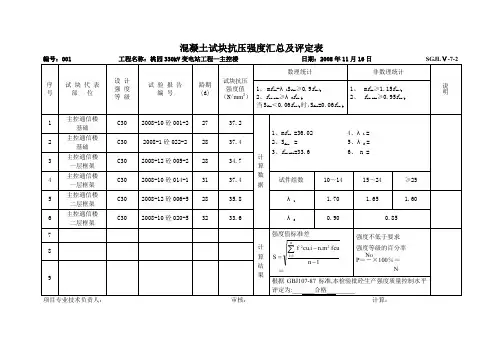 主控混凝土试块抗压强度汇总及评定表