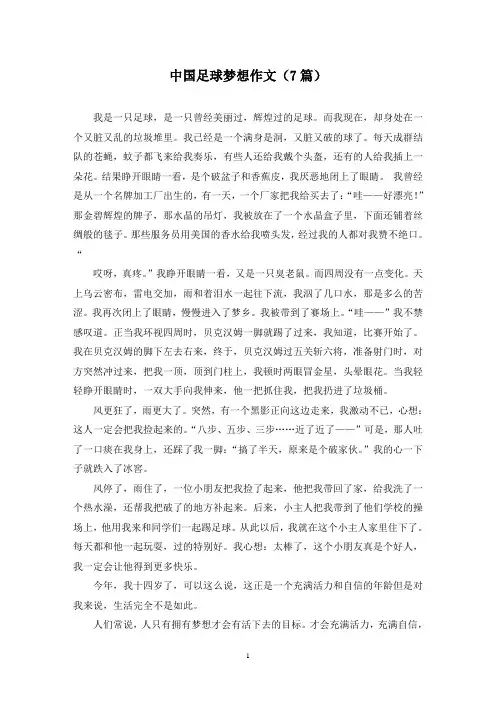 中国足球梦想作文(7篇)