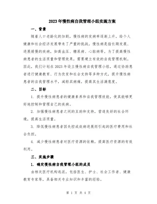 2023年慢性病自我管理小组实施方案