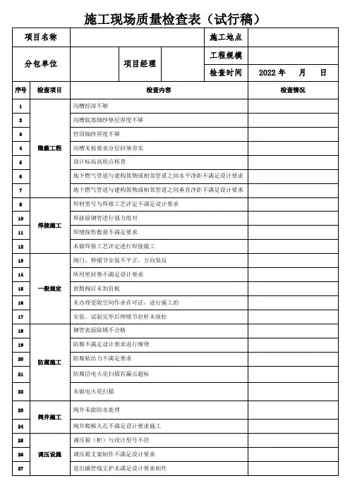 施工现场质量检查表
