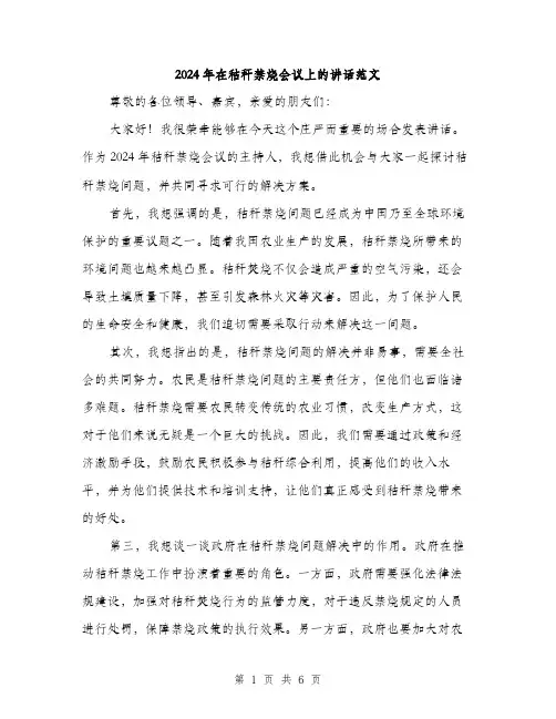 2024年在秸秆禁烧会议上的讲话范文(三篇)