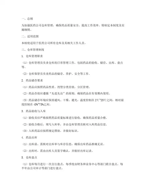 医药公司仓库制度及实施细则范本