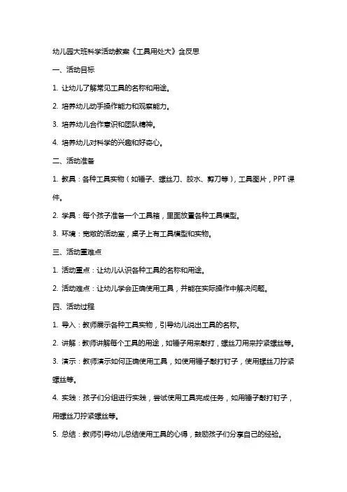 幼儿园大班科学活动教案《工具用处大》含反思