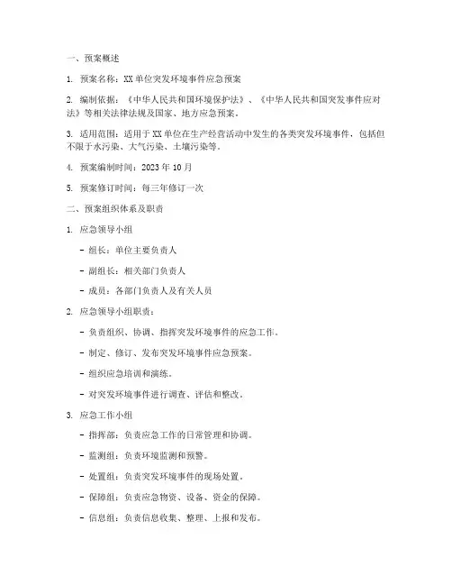 突发环境事件应急预案台账