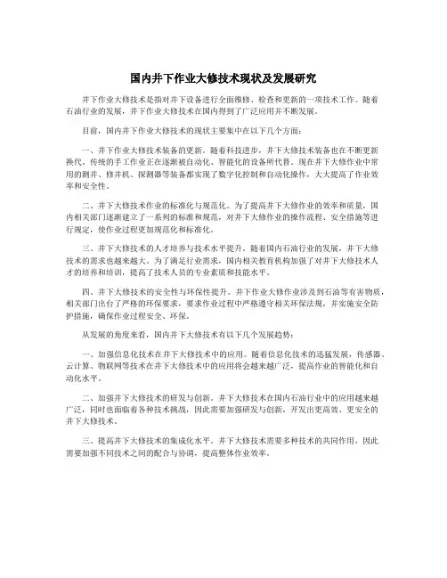 国内井下作业大修技术现状及发展研究