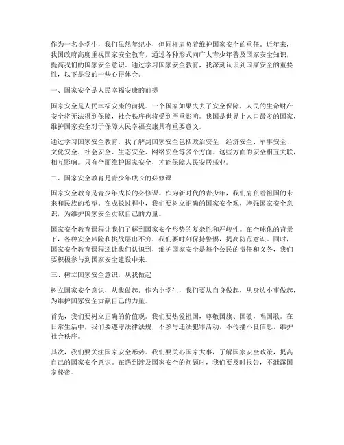国家安全教育心得小学生