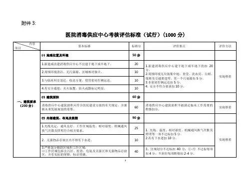 医院消毒供应中心考核评估标准