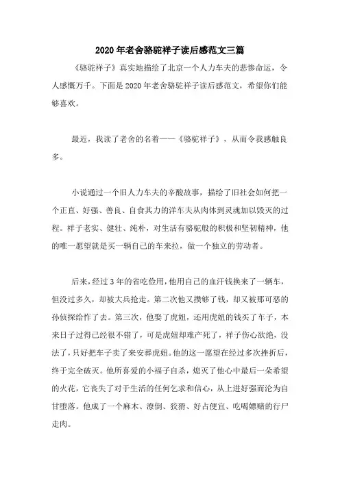 2020年老舍骆驼祥子读后感范文三篇