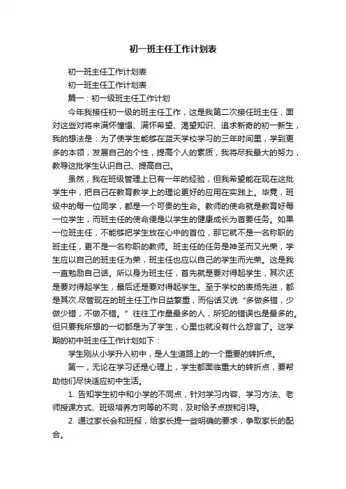 初一班主任工作计划表