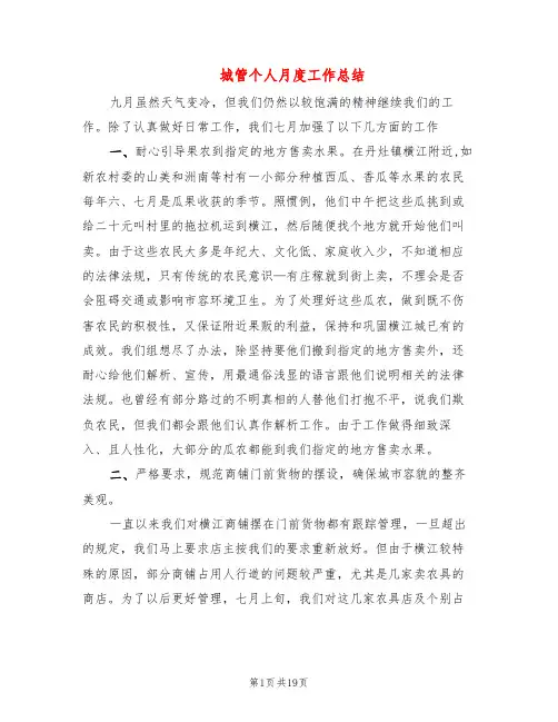 城管个人月度工作总结(5篇)