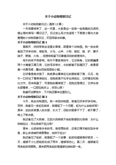 关于小动物观察日记（通用13篇）