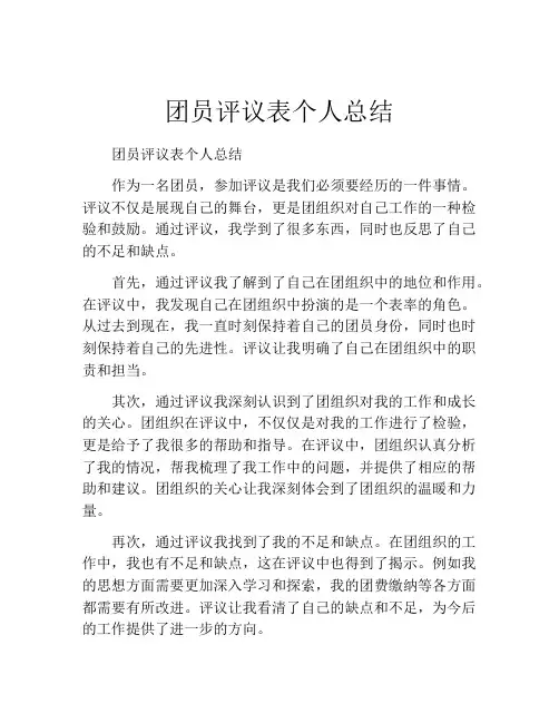 团员评议表个人总结