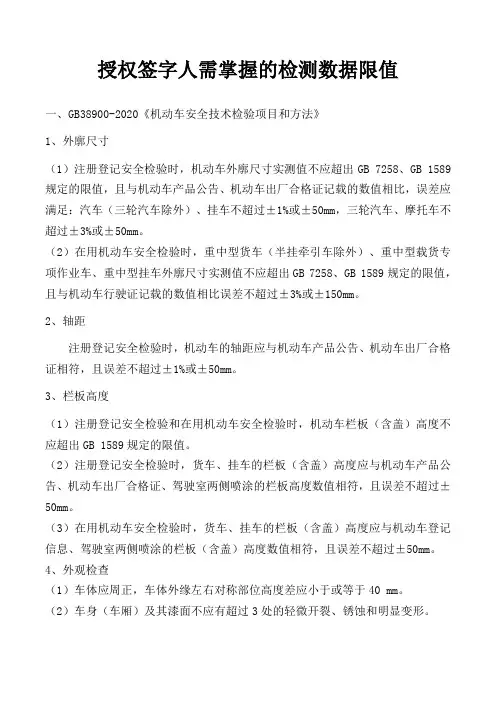 授权签字人需掌握的检测数据限值