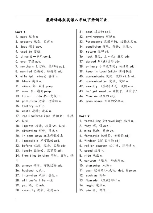 最新译林版英语八年级下册词汇表