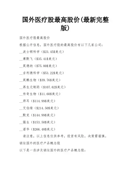 国外医疗股最高股价(最新完整版)