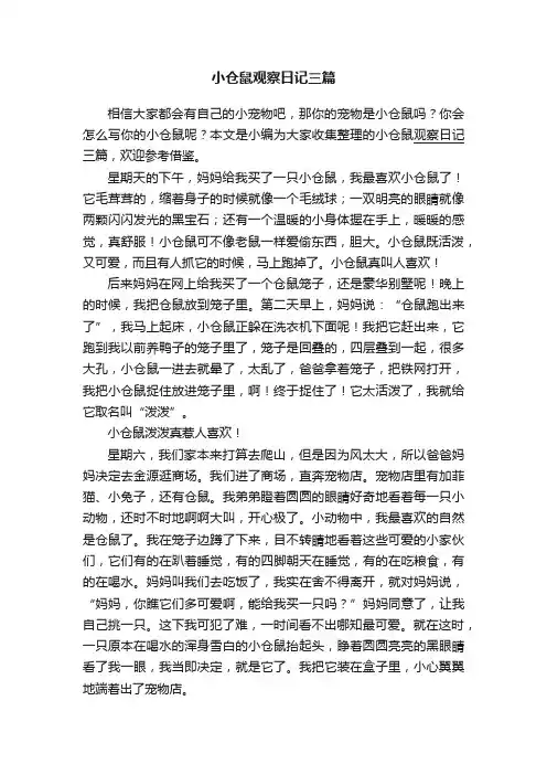 小仓鼠观察日记三篇