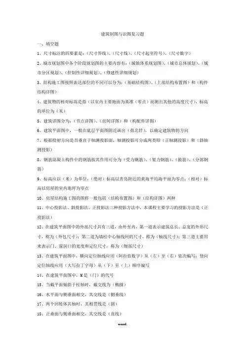 建筑制图与识图复习题填空题1尺寸标注的四要素是尺寸界线(优选.)