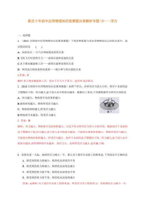 历届全国初中物理竞赛(浮力)