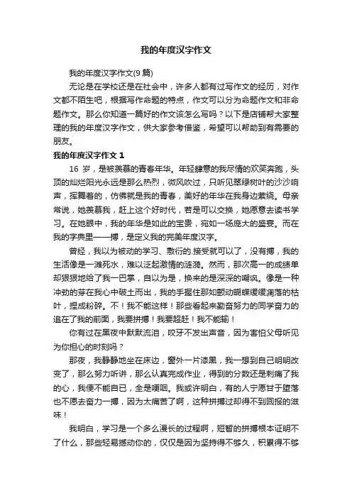 我的年度汉字作文