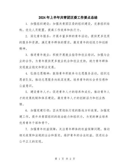 2024年上半年共青团区委工作要点总结