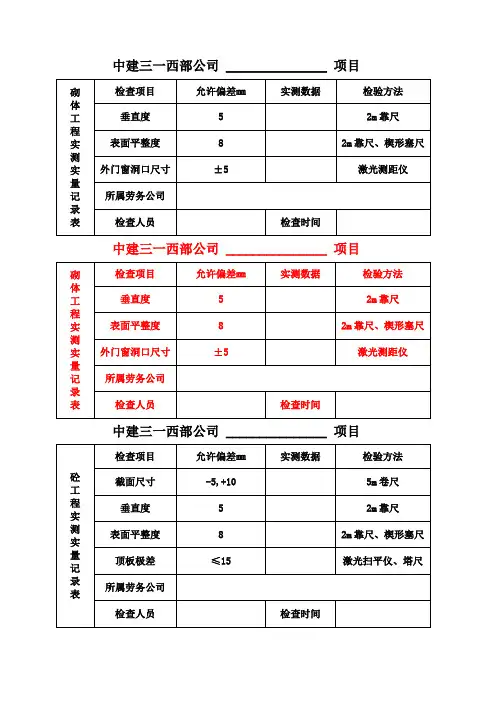 项目实测实量数据上墙张贴表