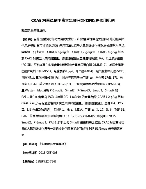 CRAE对百草枯中毒大鼠肺纤维化的保护作用机制